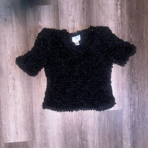 Y2K One step up Black Fuzzy Short-Sleeve Plush Top size L
